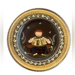 Vintage Kohler Biel Keramik Wall Plate Swiss Man with Accordion Hand-Painted